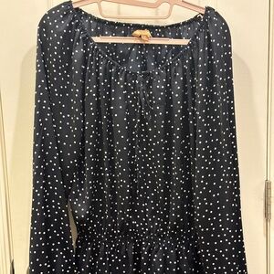 Eleven Tracey Size Medium Black with White Polka dots Long Sleeve Blouse